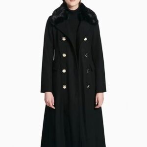 Calvin Klein Double Breasted Black Wool Maxi Trench Coat